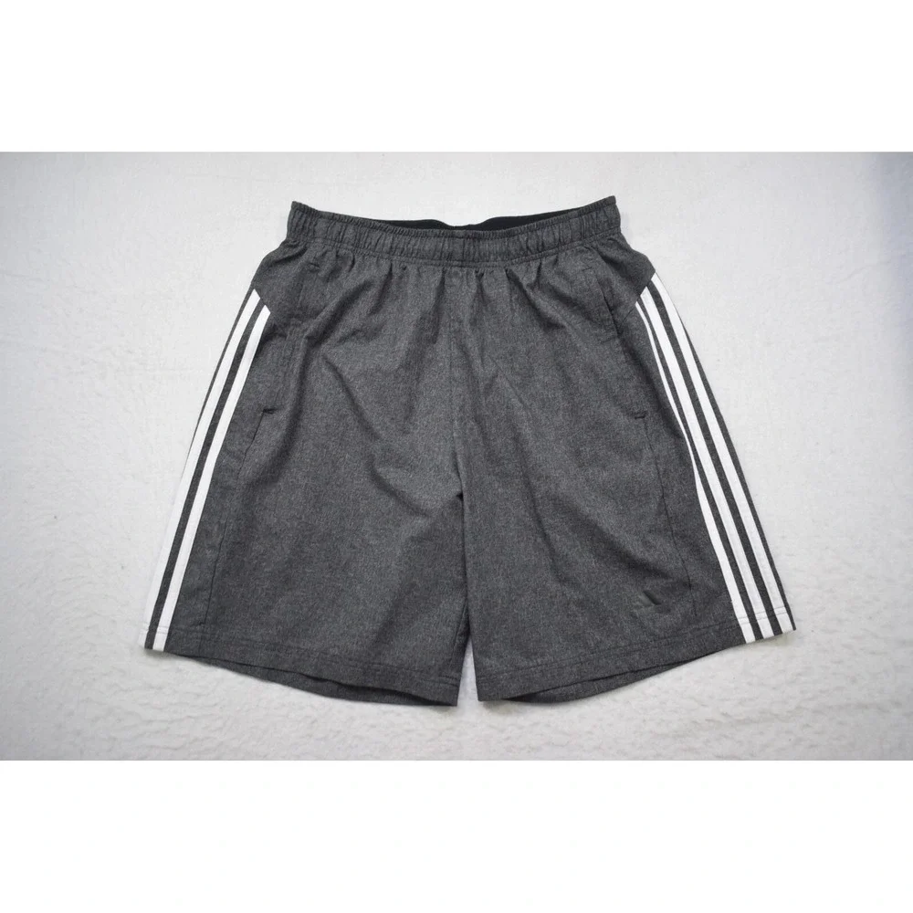 Adidas Gym Shorts Gray Striped Performance With Pockets Mens Size Large 9